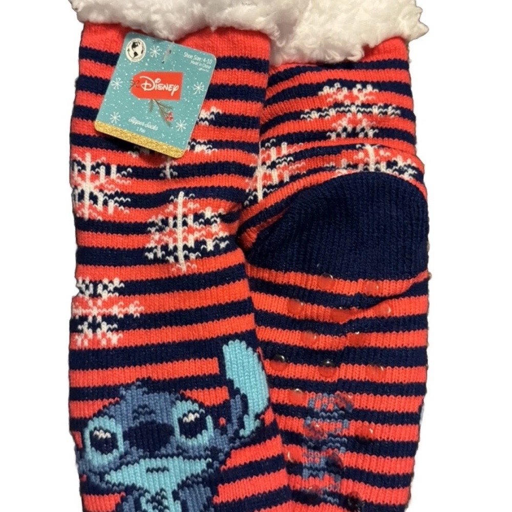 Disney Stitch Comfy Feet Unisex Fuzzy Baba Slipper Socks Shoe Size 4-10 NWT